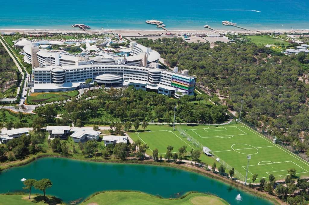 Cornelia Diamond Golf Resort and its Belek beachfront from above