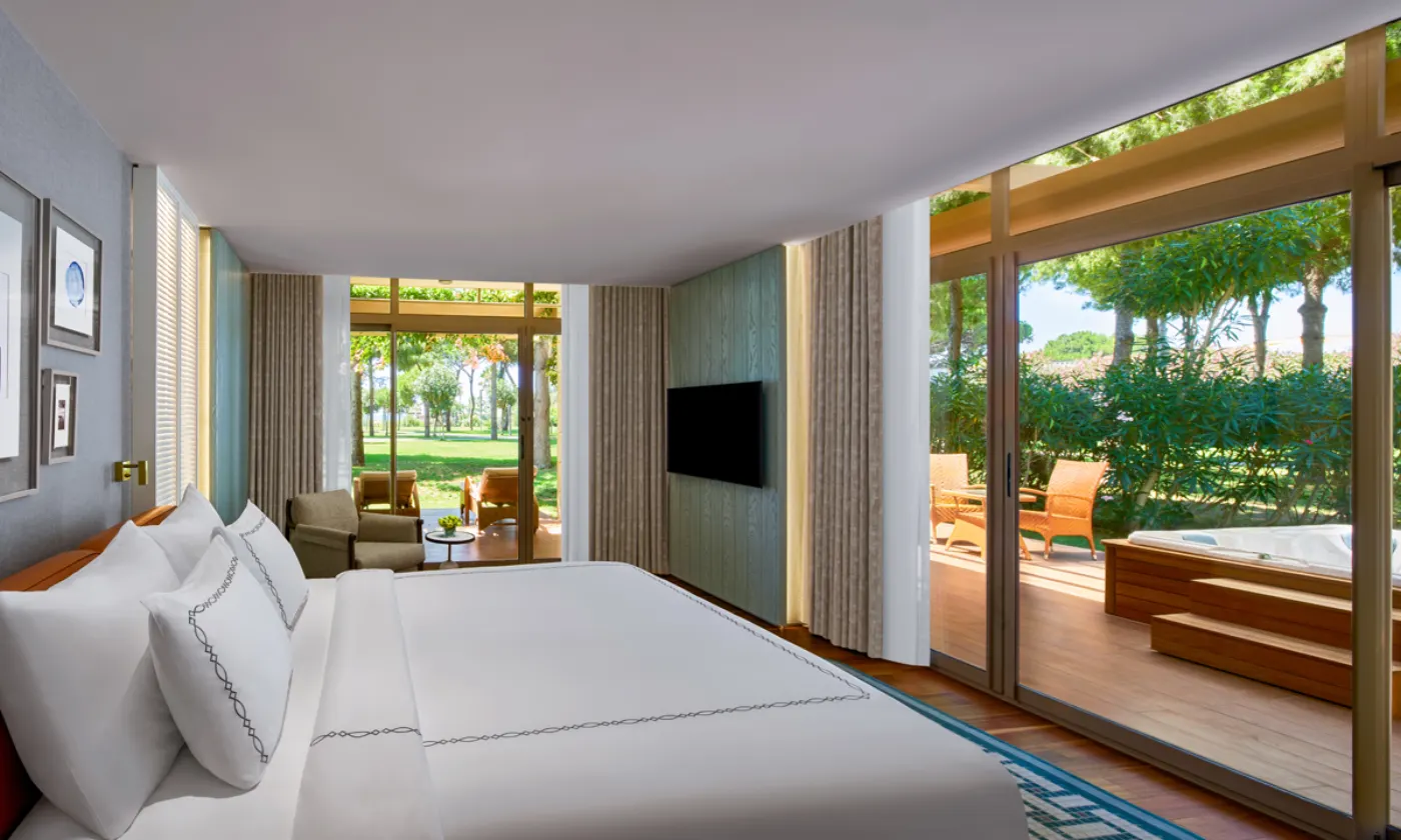 Suite bedroom and terrace at Gloria Serenity Resort