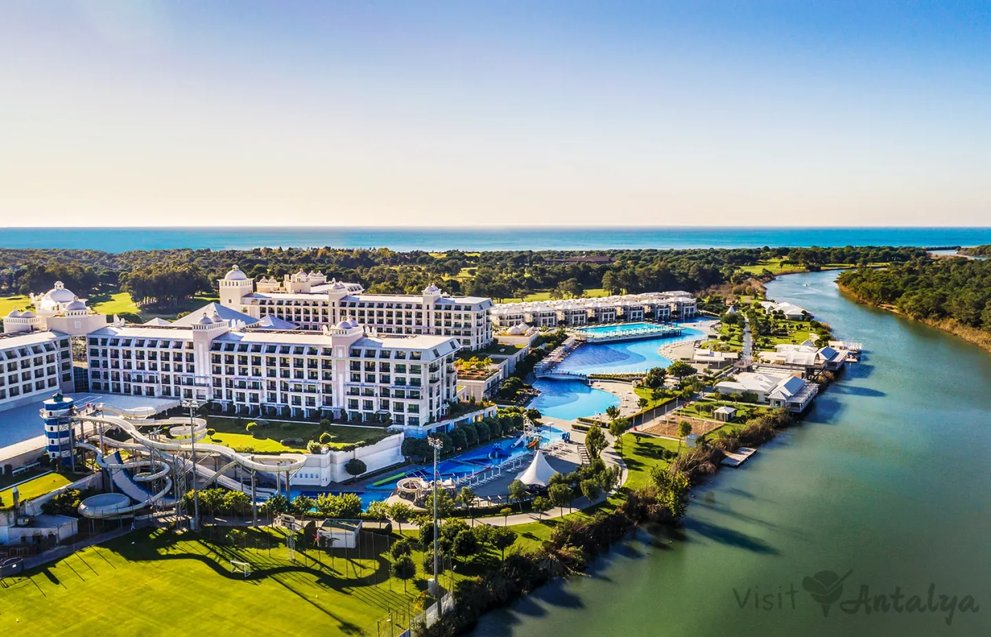 Titanic Deluxe Golf Belek beside the river and golf course