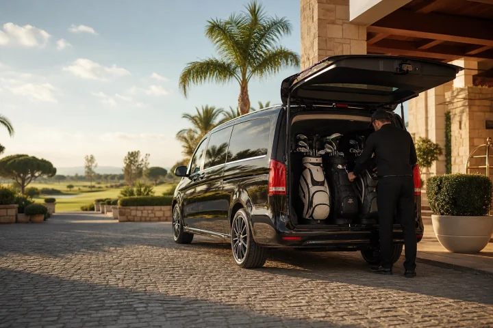Private Alexa Golf transfer vehicle with golf bags
